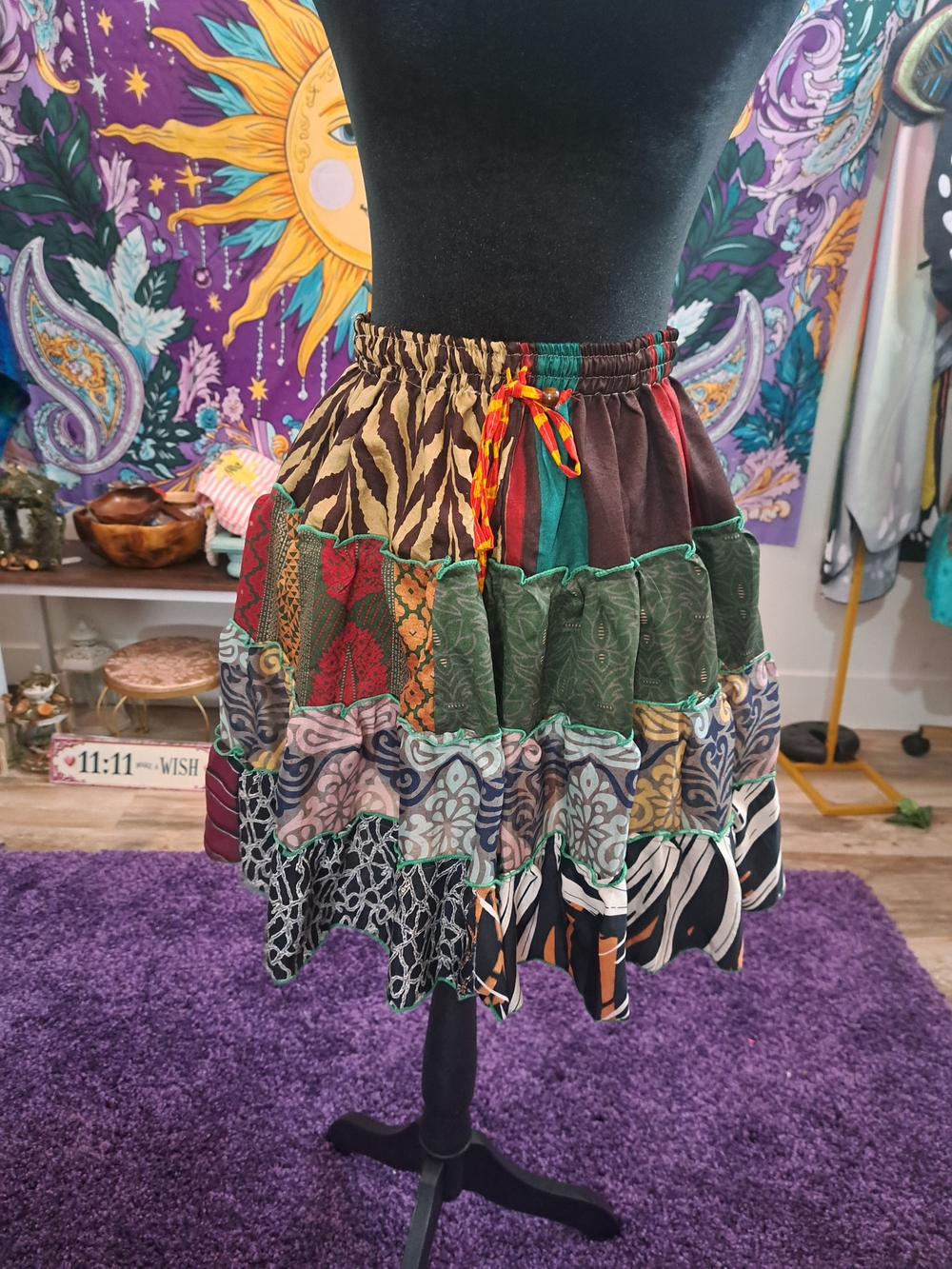 Thornroot Dryad Reclaimed Sari Pixie Skirt | One-of-a-Kind Vintage Silk Fairy
